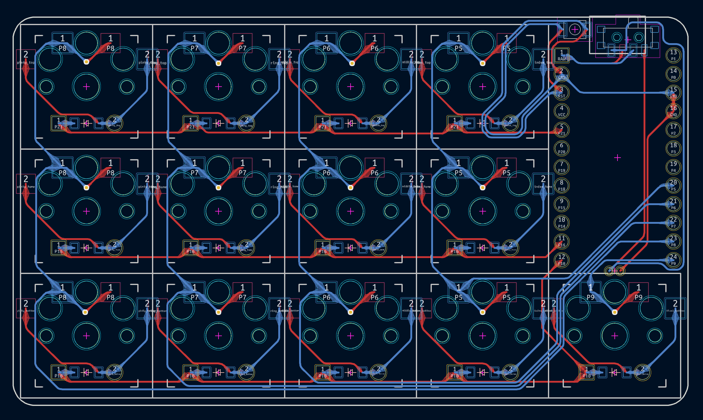 Wiring diagram for a PCB generated with KiCad.